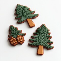 Colorful pine tree and cone decorative elements for crafts