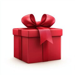 Fototapeta premium Elegant red gift box with a satin ribbon bow, isolated on white