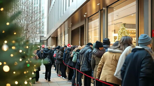 Black Friday Sale with Shoppers Lined up Outside a Store