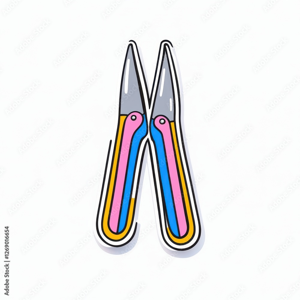 Poster colorful scissors with bright handle design for creative crafting and artistic projects
