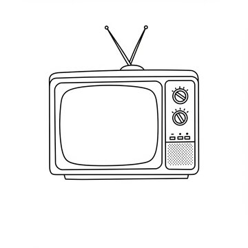 recommend clip art: Retro television outline with antenna on white background
