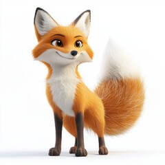 Fototapeta premium Friendly fox with a fluffy tail and bright eyes isolated on white