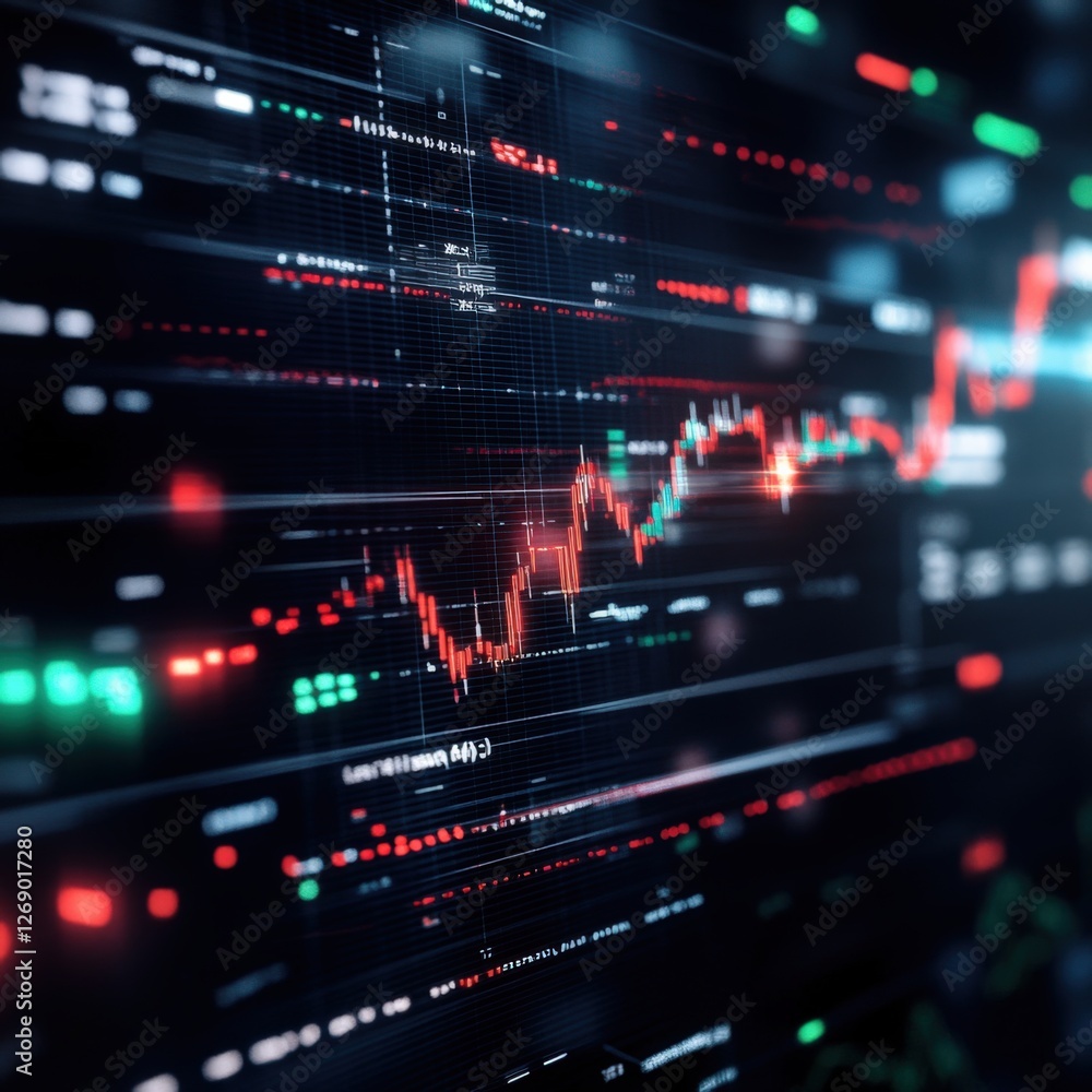 Aufkleber analyzing market trends through financial data visualization digital space graphs high-tech environm