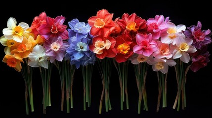 Vibrant Rainbow of Daffodils A Stunning Floral Arrangement