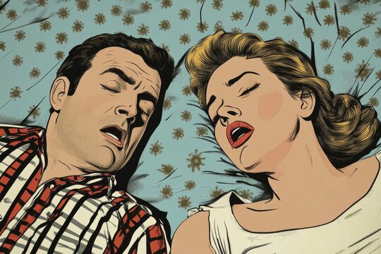 Angry Woman Trying To Sleep With Snoring Man, 