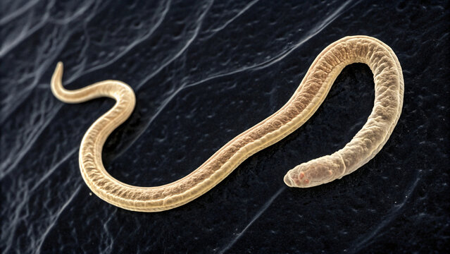 close up of a  hookworm on black background 