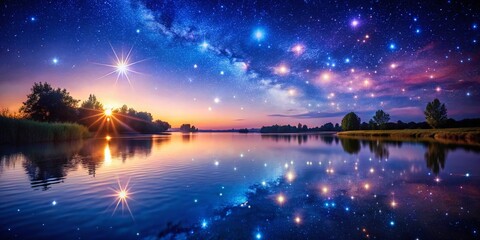 Fototapeta premium Macro Starry Night River Reflection: Sparkling Water & Celestial Dust