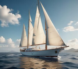 Fototapeta premium Elegant classic yacht with billowing white sails, sailboat, classic, sea
