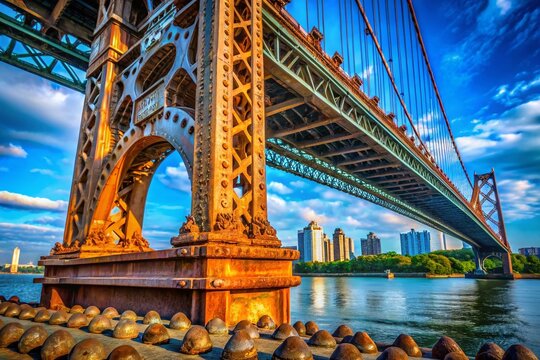 Macro View of Triborough Bridge from Astoria Park, NYC:  Detailed Texture and Steel