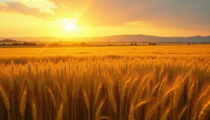 Obraz premium Soft golden light filters through the pampas wheat field, landscape, golden hour