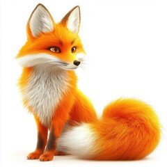 Obraz premium Silky plush fox with a bushy tail and bright orange fur, isolated on white