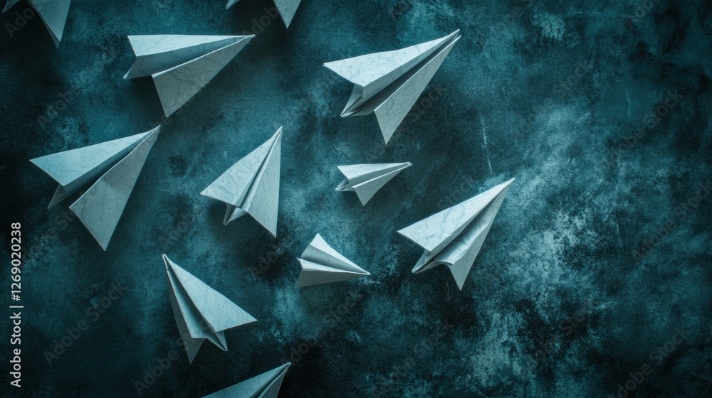 Leinwandbilder group of paper planes flying together with one pointing in a different direction showcasing unique i