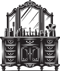 Obraz premium Black Color Vanity Cabinet Silhouette Vector Illustration design, Solid White Background