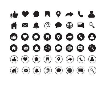 Web icon set. Home, location, call, at, email, address, globe, chat, message, mail, telephone, information, support, search, website, icon. Contact and web icons set. Website set icon vector.