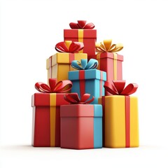 Fototapeta premium Stack of beautifully wrapped gifts in different sizes, isolated on white