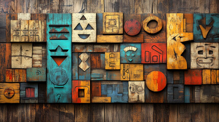 Colorful wooden blocks with abstract patterns
