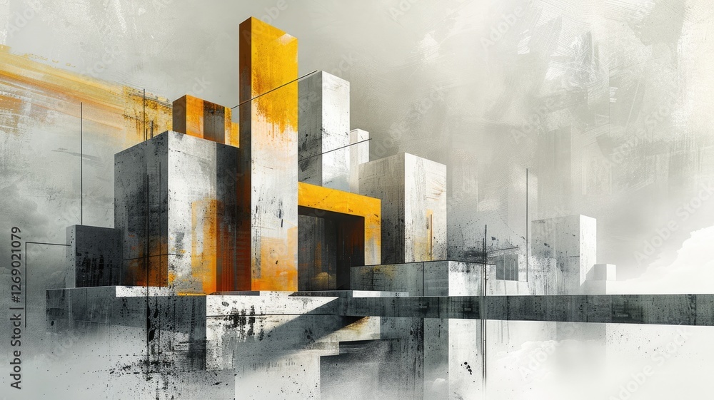 Poster modern abstract style concrete block and texture surface. strong building for secure workplace or st