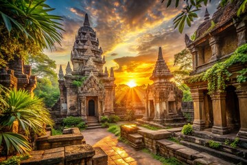 Obraz premium Majestic Ancient City Temple Ruins at Sunrise, Bangkok, Thailand