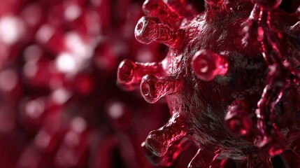 Microscopic View of a Crimson Virus Particle - Detailed 3D Render