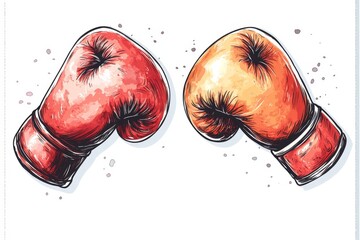 Boxing gloves facing off; competition, sport, illustration, white background, design