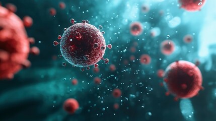 Naklejka premium Microscopic View of Viruses Cellular Infection and Pandemic Concept