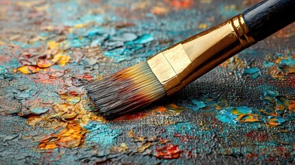 Fototapeta premium Vibrant Oil Paint Texture with Brush on Canvas Abstract Artwork