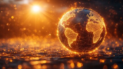 Glowing globe with interconnected lines, global network concept. Ideal for themes of technology, communication, connection, data, and international business, globalization, travel.