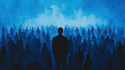 Colorful silhouette pf person standing in monochrome crowd of different people,surreal unique and different concept,loneliness in society,shadow,freedom,Love,be yourself,Stand out from the crowd.