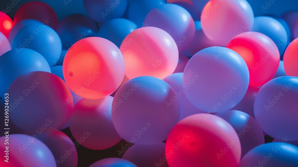 Poster a group of colorful balls with a shiny surface, illuminated by a bright light. the balls are mostly 