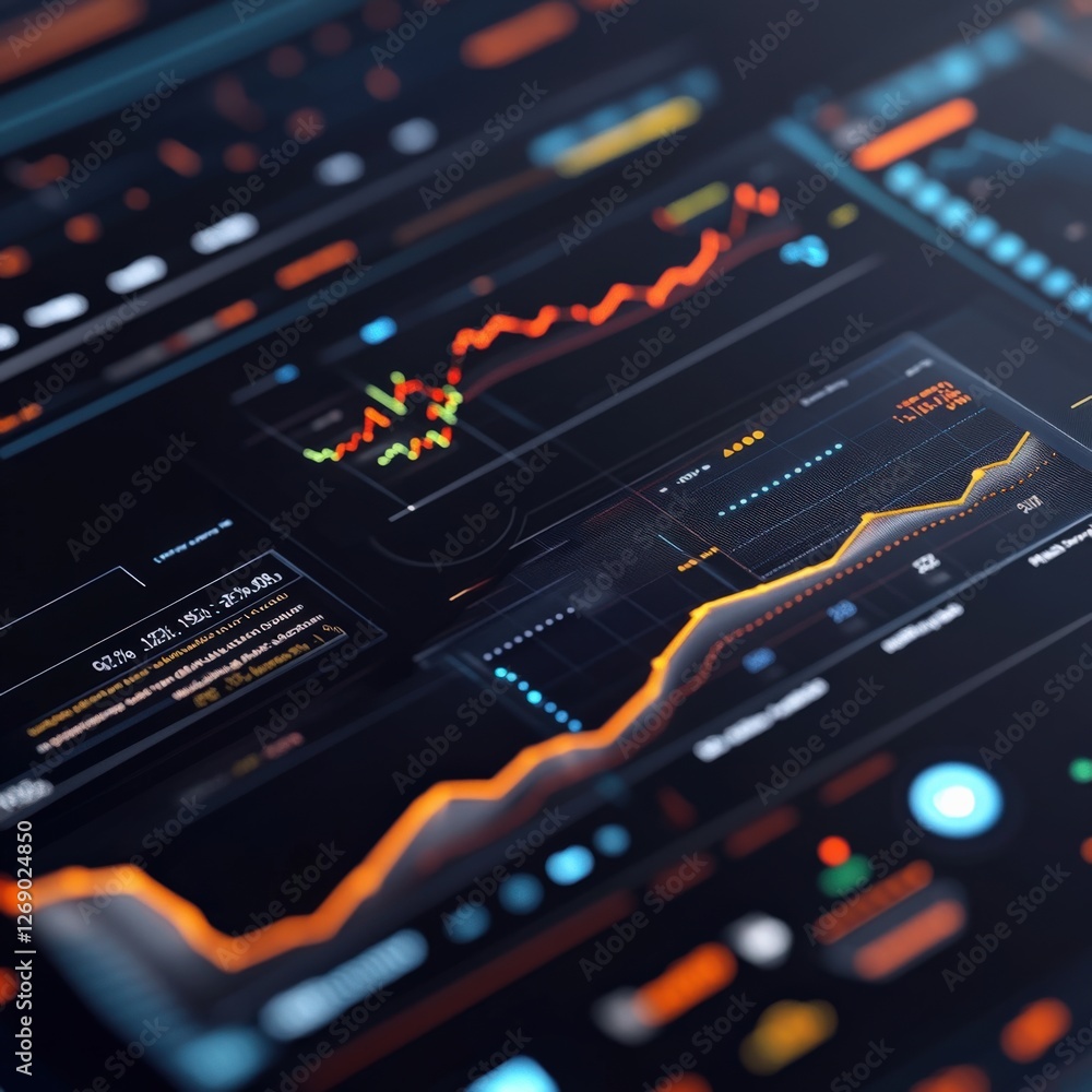 Poster analyzing data trends innovative business insights through interactive dashboards virtual workspace 