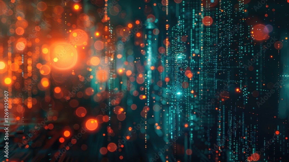 Poster dynamic abstract background featuring vibrant bokeh lights and a futuristic design. ideal for genera