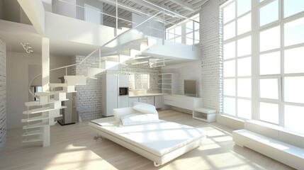 Modern Minimalist White Loft Apartment Interior Design