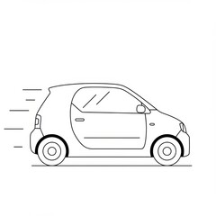 Fototapeta premium Minimalist black and white line drawing of a compact car with motion lines