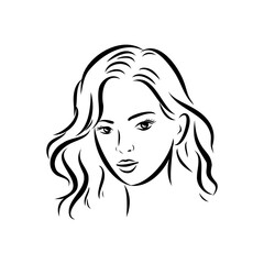 model girl's head, vector sketch. Fashion illustration. Woman's Hair Style