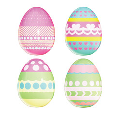 Set of Easter Theme Cute Easter Eggs  Deco on White background , 3D Rendering , Vector Illustration
