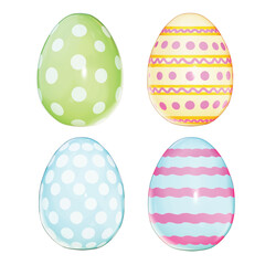 Set of Easter Theme Cute Easter Eggs  Deco on White background , 3D Rendering , Vector Illustration