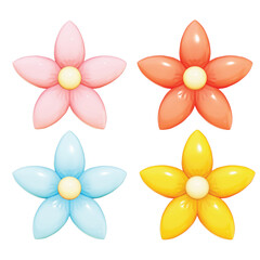 Set of Easter Theme Cute Flowers Deco on White background , 3D Rendering , Vector Illustration