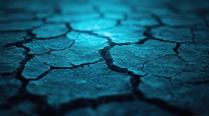 Obraz premium Close-Up of Dry Cracked Earth Texture in Vibrant Cyan Hue