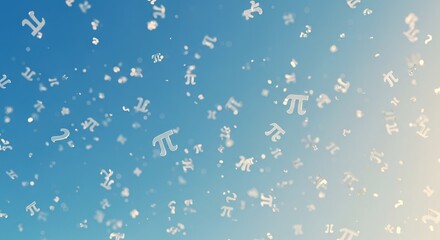 Floating pi symbols against a clear sky background with gentle light effects
