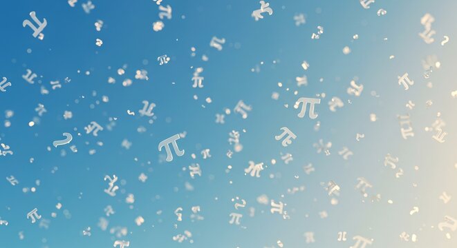 Floating pi symbols against a clear sky background with gentle light effects