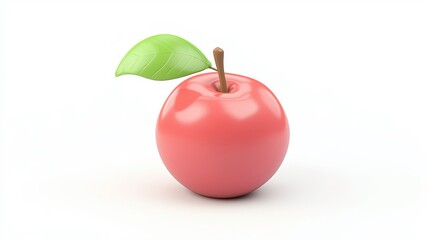 Obraz premium Red apple with green leaf displayed on white background