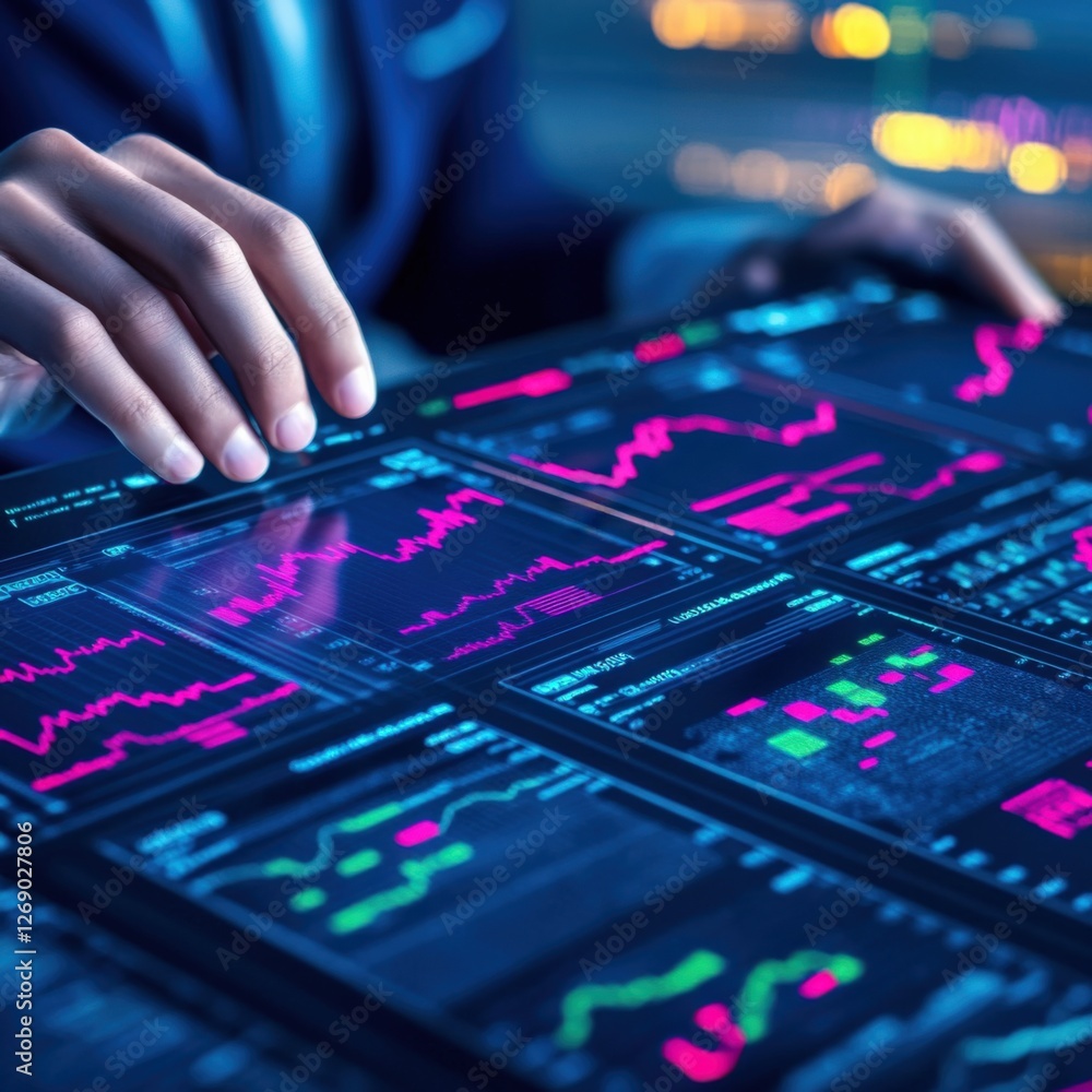 Aufkleber analyzing financial data trends corporate office digital analytics tech environment close-up view da