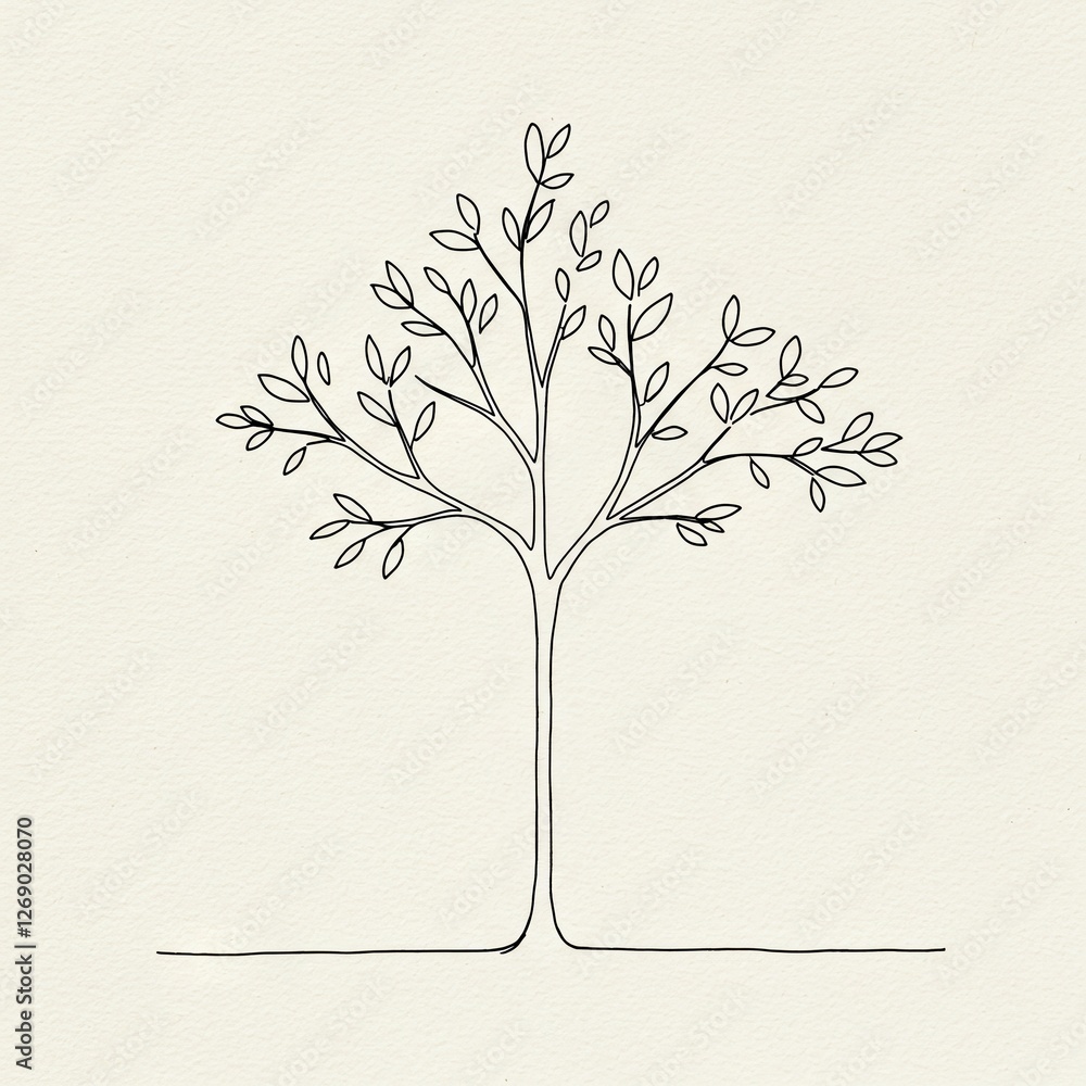 Poster minimalist tree line art on cream background showcasing simple serenity and elegant design