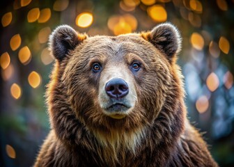 Fototapeta premium Majestic Grizzly Bear in Zoo Enclosure, Soft Bokeh Background