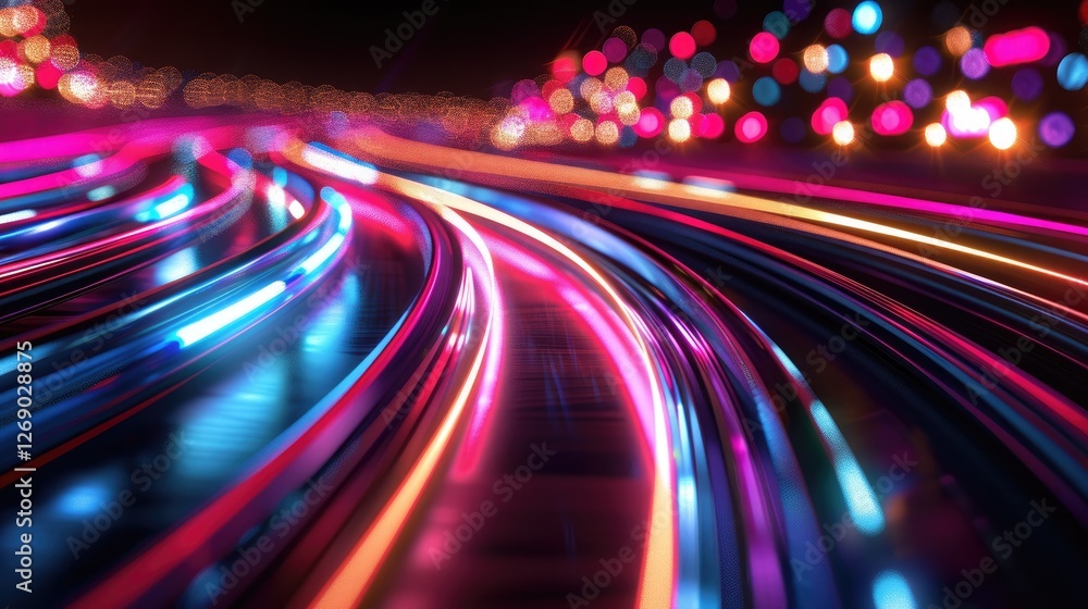 Poster capture the essence of motion with vivid light trails and a striking bokeh effect. this abstract ima