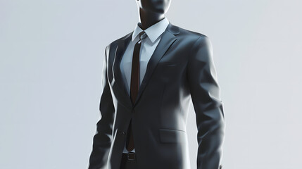 Modern 3D Render of a Male Character in a Business Suit with Simplified Shapes.