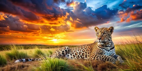 Majestic Leopard in African Savanna Landscape Wallpaper