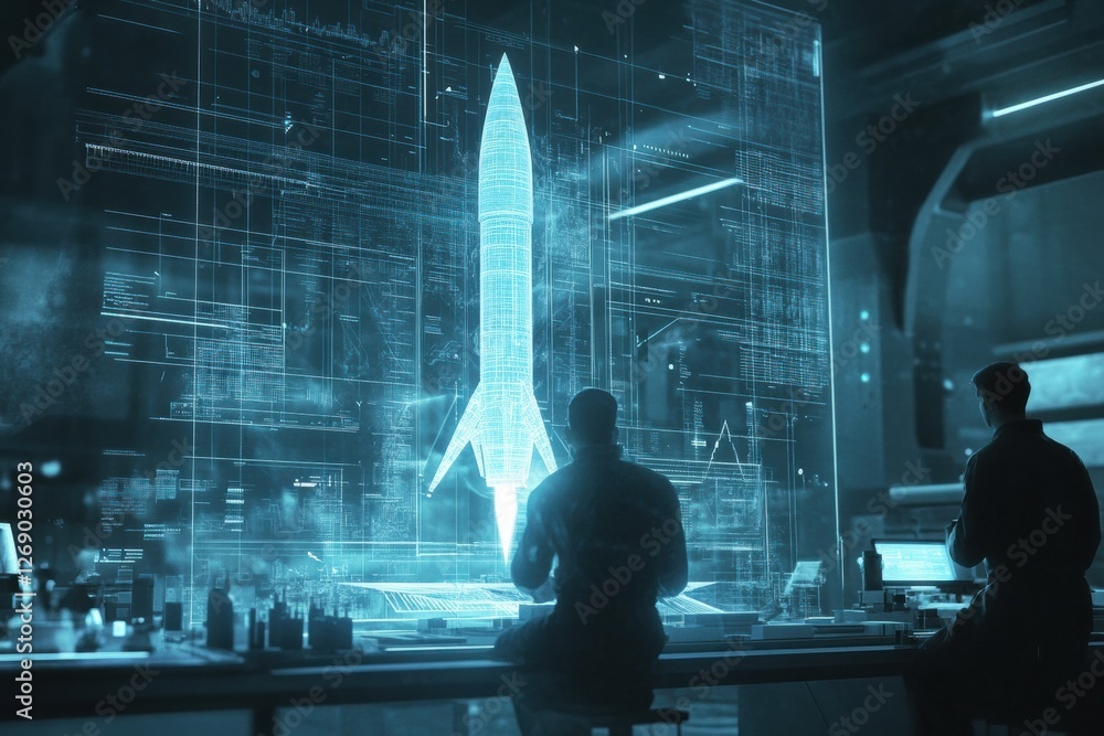 Aufkleber Engineers constructing a futuristic rocket in a high tech lab environment during an advanced aerospace project. Generative AI