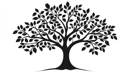 Obraz premium Lush black tree silhouette, isolated, nature, growth, background, design element