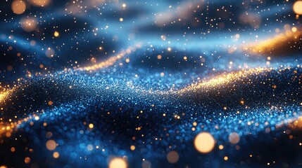 Naklejka premium Abstract shimmering waves of blue and gold particles creating a mesmerizing background effect